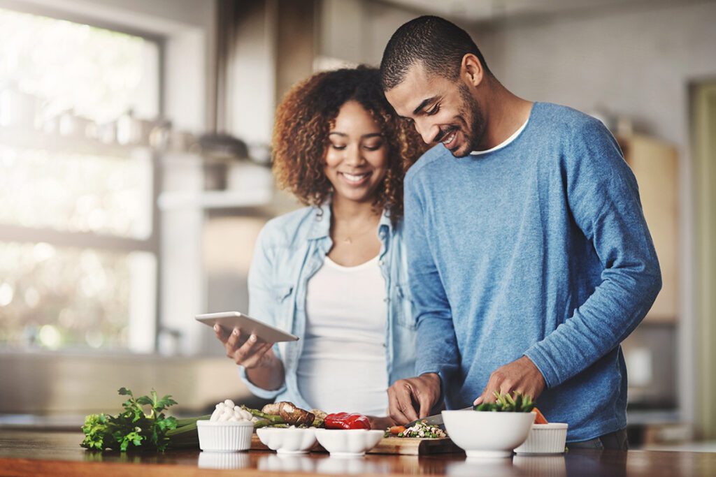 A couple making a healthy meal
