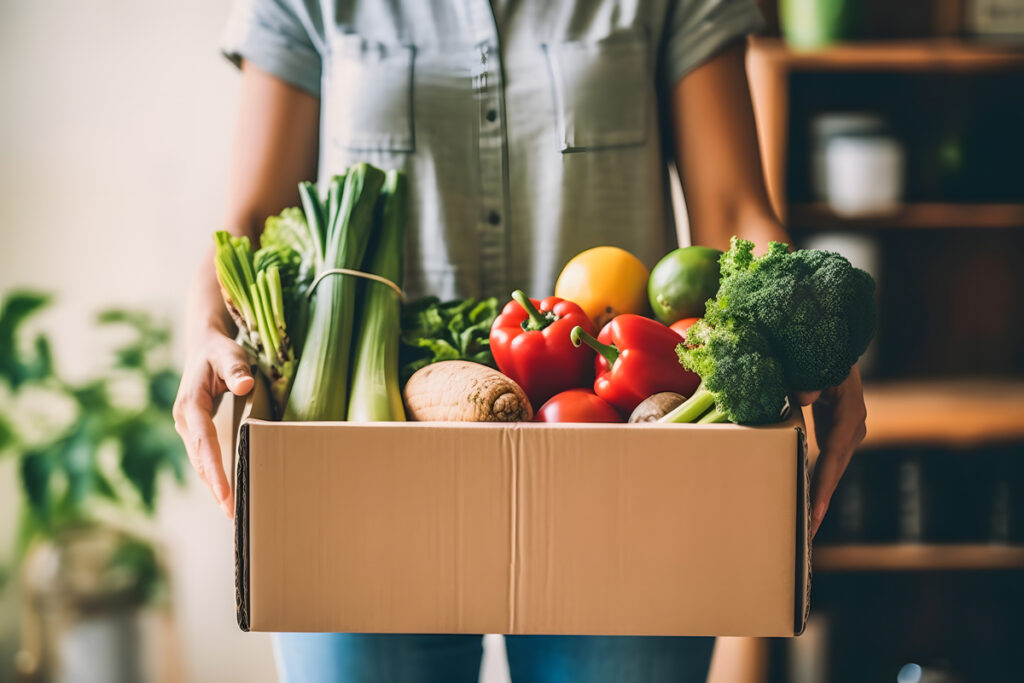 Man with shopping basket filled with superfoods
